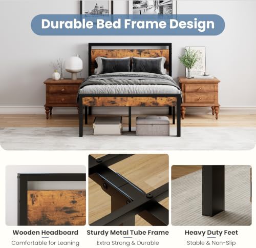 Sweetcrispy Full 14 Inch Platform Bed Frame with Headboard & Storage, Rust - Image 4