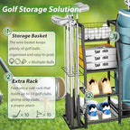 Golf Bag Stand for Golf Bag Accessories, Golf Bag Storage Organizer Fits 3 Bags for Garage Organization, Golf Organizer with Extra Storage Rack for Golf Clubs & Golf Essentials, Golf Gifts for Men - Image 2