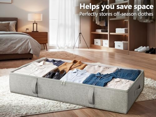 2-Pack Under Bed Storage Containers, 8 Inches Tall Clothes Storage, Gray | Large Capacity Collapsible Underbed Organizer with Sturdy Sidewalls/Bottom, Cotton Linen Bins, For Seasonal Clothes & Bedding - Image 4