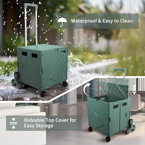 FELICON Folding Climber Utility Cart Rolling Crate Tote Handcart-Dark Green - Image 5