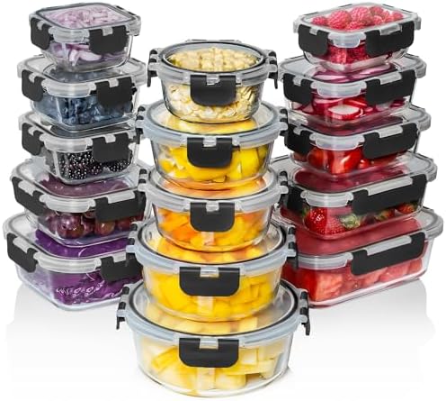 Razab 30 PC Glass Food Storage Containers with Lids - Reusable Glass Meal Prep Containers for Lunch and Leftovers - Airtight & Leakproof Snap Locking Lids - Oven, Freezer, Microwave, Dishwasher Safe by RazabHomeGoods