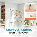 HAMITOR Corner Shower Organizer, 4-Tier Tension Pole Caddy with Hook, White - Image 4
