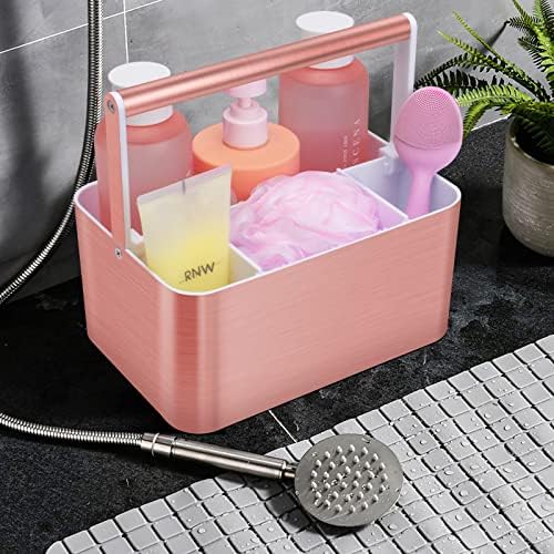 BYUNER Compact Shower Caddy Dorm - Portable Bathroom Caddy Organizer with Handle and Adjustable Divider for College Dorm & Shared Bathroom, Hard Plastic Shower Basket Tote for Toiletry Drainage, Pink - Image 5