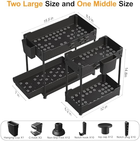 Sevenblue 3-Pack 2-Tier Under Sink Organizers with Sliding Drawers - Image 4