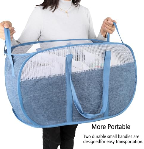 Pop Up Laundry Hamper，with Durable Handles collapsible laundry basket，Easy to Open and Fold for college Dorm,kids room，travel (blue+gray)… - Image 2
