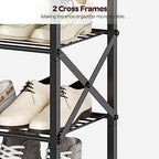 YATINEY 6-Tier Shoe Rack, Shoe Storage Organizer for Closet, Free Standing Shoe Organizer with Metal Mesh Shelves, 24 Pairs of Shoes, Rustic Brown and Black SS06BR - Image 6