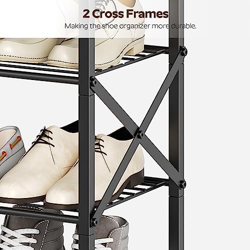YATINEY 6-Tier Shoe Rack, Shoe Storage Organizer for Closet, Free Standing Shoe Organizer with Metal Mesh Shelves, 24 Pairs of Shoes, Rustic Brown and Black SS06BR - Image 6