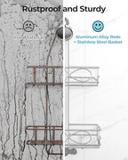 ODesign 2 Tier Aluminum Shower Caddy Rustproof Hanging Adjustable Silver - Image 5