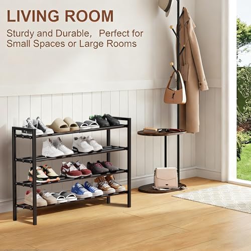 Expandable Shoe Rack, Heavy Duty Metal Shoe Organizer for Closet | 4Tier Heavy Duty Iron Adjustable Shoe Storage,Fits 12+ Pairs,Space-Saving,Non-Slip,Easy Assembly,For Doorway Entryway Bedroom - Image 6