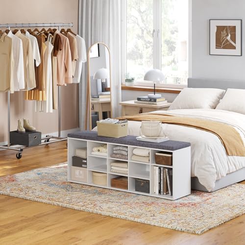 DINZI LVJ Shoe Storage Bench with Cushion, 15-Cubby Shoe Rack with Seat - Image 2