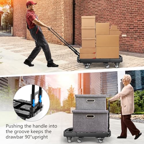 Voipvvii Folding Hand Truck 500lbs, Portable Heavy Duty Dolly Cart, 6 Wheels Collapsible Luggage Cart with 2 Elastic Ropes - Compact Trolley Cart for Easy Moving - Ideal Hand Cart for Travel and More - Image 6