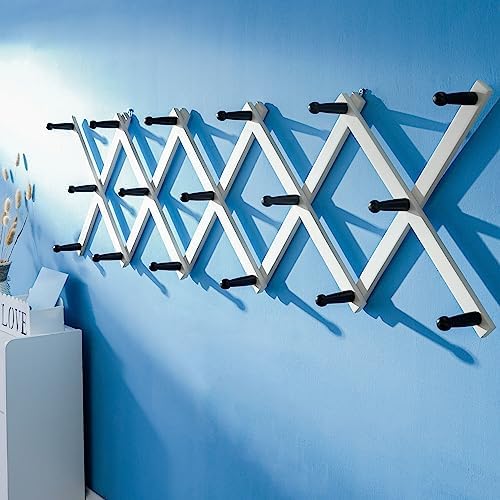 SKOLOO Hat Rack for Wall with 17 Hooks, Solid Wooden, Modern, Expandable Coat Rack Wall Mount for Coats, Hats, Bags, Baseball Caps, Black on White - Image 3