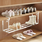 Expandable Shoe Rack Organizer for Cabinet, Adjustable Hanging Under Shelf Storage, Sturdy Round Tube Design, Space Saving Shoe Shelf for Closet, Entryway, Laundry Room, White by NANAGIFTREE
