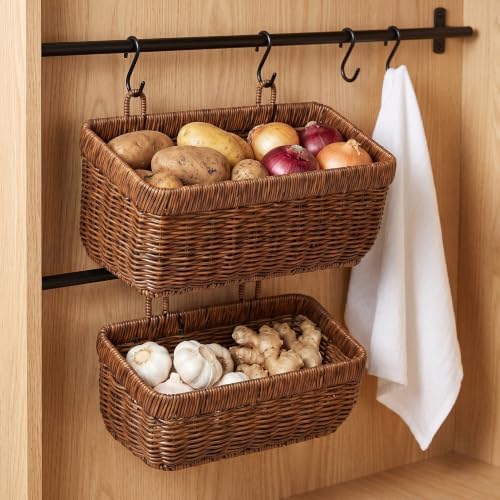 Wicker Wall Baskets Set of 2, Decorative Hanging Organizer for Kitchen, Living Room, Garage, Bathroom, Door Storage and Organizing - Image 4