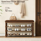 Homleke 39.4" Wide Solid Wood Shoe Rack Bench with Classic Turned Ball Legs - Image 5
