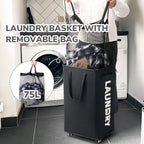 CHICVITA 75L Laundry Basket with Wheels 2-Pack, Wash Bags, Black - Image 4