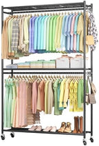 Sakugi Clothes Rack - 45.2" x 12.2" x 79.5" Clothing Rack with Shelves & Wheels, Multi-Functional Wardrobe Closet with Hooks, Sturdy Metal Garment Rack for Bedroom, Laundry, Balcony (Black) by Sakugi