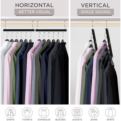 MORALVE Space Saving Hangers for Closet – 4 Pack European Beechwood 6-Tier Shirt Organizer with 360° Swivel Hook – Collapsible Clothes Hanger for Closet Organization (Hangers Not Included) - Image 4