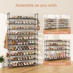 LANTEFUL Tall Shoe Rack 10 Tier Shoe Organizer Large Shoe Shelf with 18 Hooks Storage for 50 Pair Sneaker and Boot, Stackable Vertical Shoe Rack Organizer for Closet, Entryway, Bedroom, Grey - Image 5