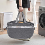 Collapsible Tear Proof Laundry Baskets with Dual Handles, Grey - Image 4