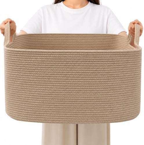 96L Woven Laundry Basket with Handles, Extra Blanket Basket,Jute by HZFTJOY