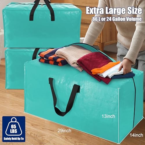 Cosy Family 8 Pack Heavy Duty Extra Large Moving Bags with Backpack Straps - Strong Handles & Zippers, Storage Totes For Space Saving, Fold Flat, Alternative to Moving Box, Aquamarine - Image 6