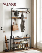 VASAGLE Coat Rack, Hall Tree with Shoe Bench, 4-in-1, 9 Removable Hooks - Image 2