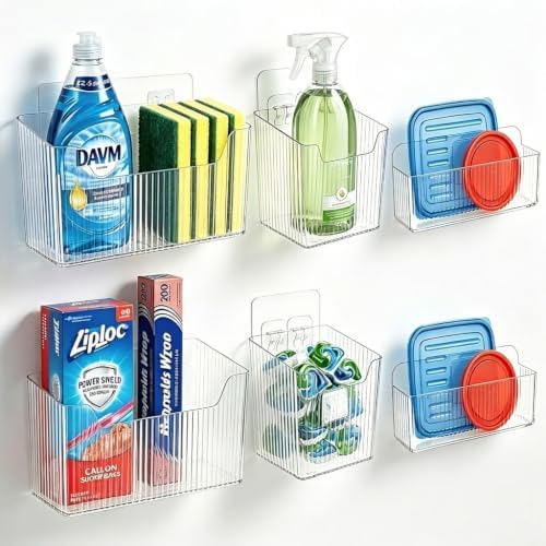 RR RAXMIN 6 Pack Cabinet Door Organizer ,Clear Storage Caddy, Adhesive Wall Mounted Organizer Bins, ,Stackable Basket for Kitchen Cabinets, Bathroom, Pantry, Office, and Tabletop Organization by Unknown