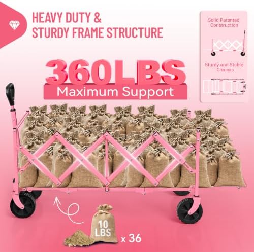 HIKEMOON 43'' Extra Long Folding Wagon with Extended Tailgate, Pink - Image 6
