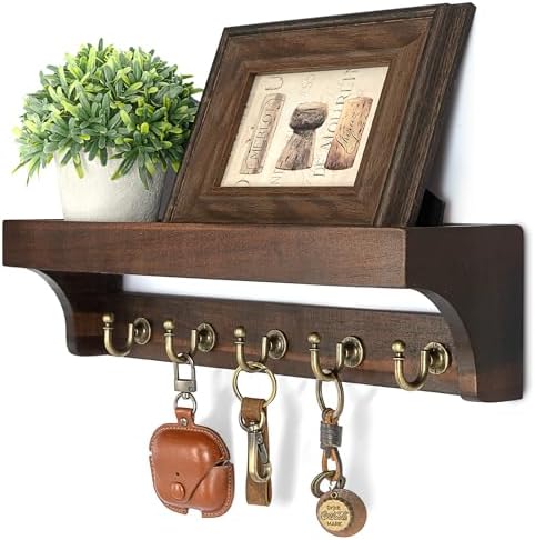 Rebee Vision Acacia Wood Key Holder Wall Mount for Home Decor, Dark Brown by REBEEVISION
