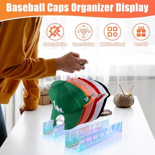 Hat Organizer for Baseball Caps Hat Rack Acrylic Hat Stand 2Pack No Install - Image 5