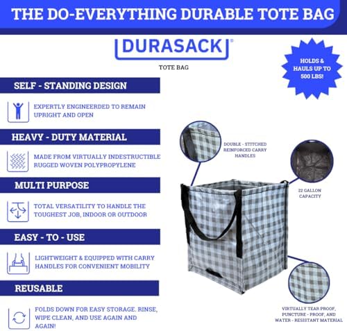 DURASACK Heavy Duty Storage Tote Bag 22-Gallon, Gingham Gray - Image 3