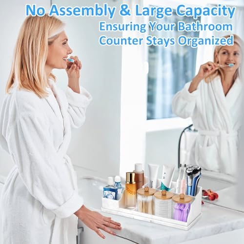 Bathroom Counter Organizer, White Silicone Toothbrush Holders for Bathrooms Organizer Countertop with 3PCS Qtip Holder, Toothbrush and Toothpaste Holder for Bathroom Organization Storage Vanity - Image 2