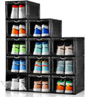 Clemate Upgraded X-Large Shoe Storage Box,12 Pack,Shoe Box Clear Plastic Stackable,Drop Front Shoe Box with Clear Door,Shoe Organizer Containers For Sneaker Display,Fit up to US Size12, Black by Clemate