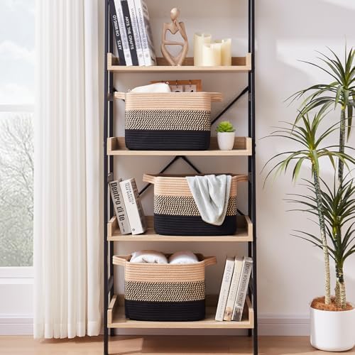 OIAHOMY Cotton Rope Storage Baskets for Organizing Black & Brown 3-Pack - Image 2