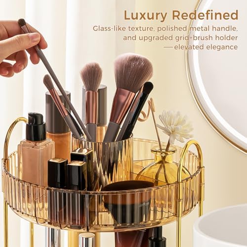 360° Rotating Makeup Organizer, Upgraded 3 Tier Skincare Perfume Organizers for Women, Bathroom Organizer Countertop, Clear Cosmetic Dresser Organizer with Makeup Brush Holder, Sink&Counter(Amber) - Image 4