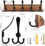 Kuhome Coat Rack Wall Mount Wooden Hat Rack for Wall Hooks Pine Real Wood Plank 16.9" Brown Coat Hanger with 5 Triple Hooks for Hanging Coat Hat Jacket - Image 2