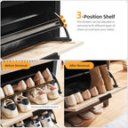2-Flip Drawer Shoe Cabinet Narrow Entryway Rack, Oak&Black - Image 3