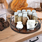 12" Rustic Brown Wood Lazy Susan,360° Decorative Turntable for Countertop - Image 6