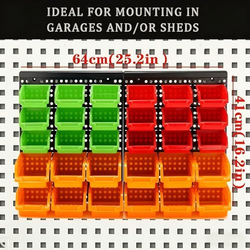 30-Bin Wall Mounted Storage Bins Kit, Tool Organizer Rack, Garage Hardware Organizer, Parts Storage Bins, DIY Combination(Red & Green & Orange Type) - Image 2
