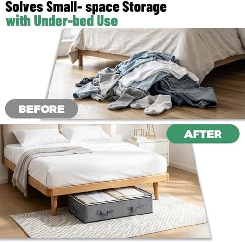 Pterying 8 Pack Under Bed Storage Containers with Transparent Clear Window | Underbed Storage Bins with Reinforced Handles, Dual-Zipper for Clothes, Comforters, Blankets and Bedding, Gray - Image 4
