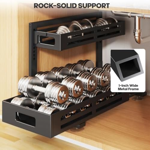 2 Pack 21IN-Depth Under Sink Organizer,Pull Out Cabinet Organizer With Smooth Cylindrical Rail,Metal Slide Out Drawer for Kitchen Bathroom Laundry,8-Level Tool Free Height Adjustable-Black - Image 5