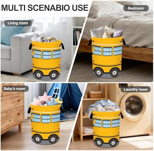 Bus Laundry Basket Storage Bin Foldable Laundry Hamper Clothes Storage Bucket Organizer 19.6x15.7 Inch For Laundry Room/Bedroom/Bathroom - Image 6