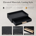 GORESE Leather Valet Tray for Men, Nightstand Organizer with Drawer, Black - Image 4