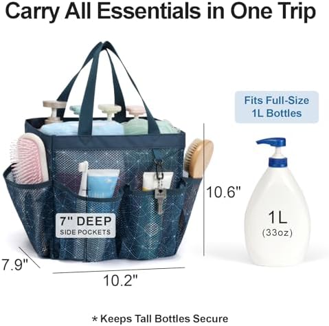 Mesh Shower Caddy Portable - 8 Pockets, S-Hook, Shower Bag for Dorm Camping - Image 2