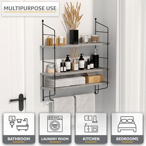 Sorbus 3-Tier Floating Shelves for Wall, Bathroom Storage & Decor (Gray) - Image 5