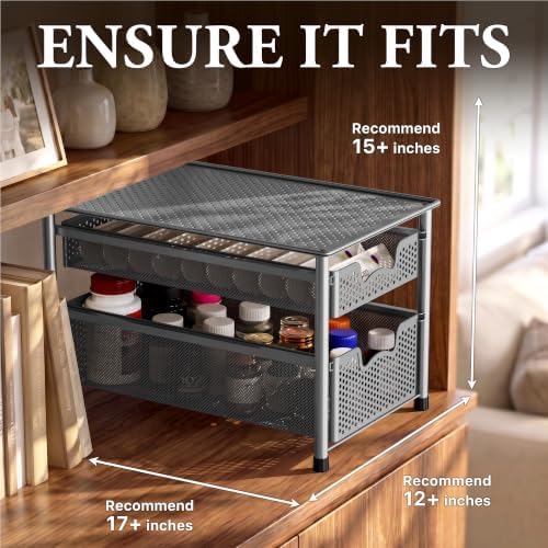 Simple Houseware Stackable 2 Tier Sliding Basket Organizer Drawer, Silver - Image 3