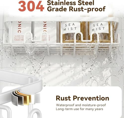 YASONIC Shower Caddy Adhesive, Rustproof Shower Organizer, Wall Shower Rack - Image 5