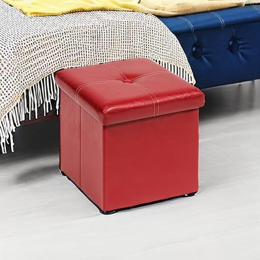 B FSOBEIIALEO Storage Ottoman Cube, 11.8" Faux Leather Footrest Chest, Red - Image 5
