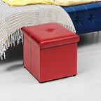 B FSOBEIIALEO Storage Ottoman Cube, 11.8" Faux Leather Footrest Chest, Red - Image 5